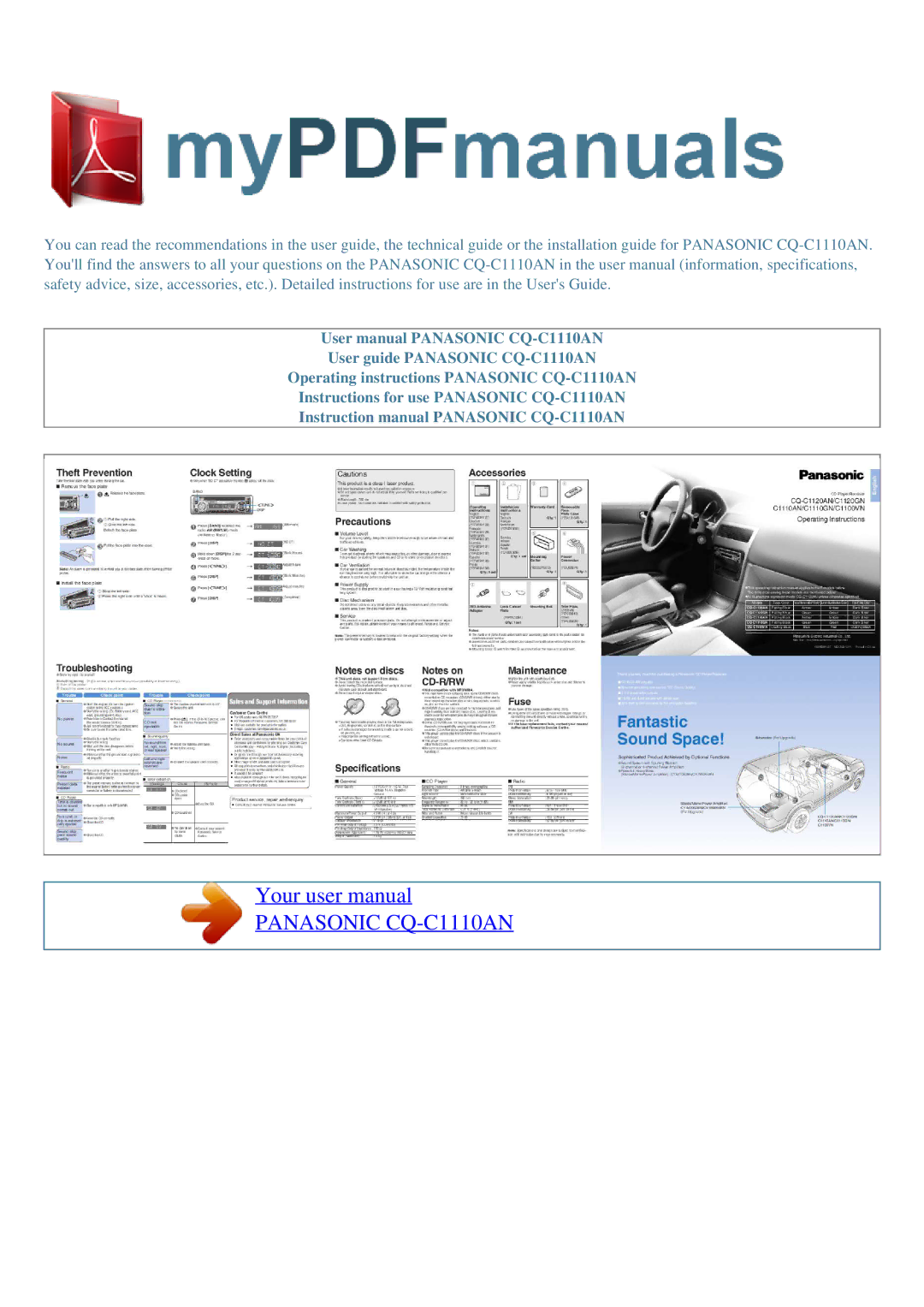 Panasonic user manual Panasonic CQ-C1110AN 