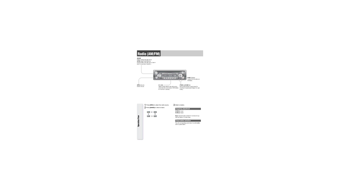 Panasonic CQ-C1301U operating instructions Radio AM/FM, Operation Flow, Frequency adjustment, Preset station selection 