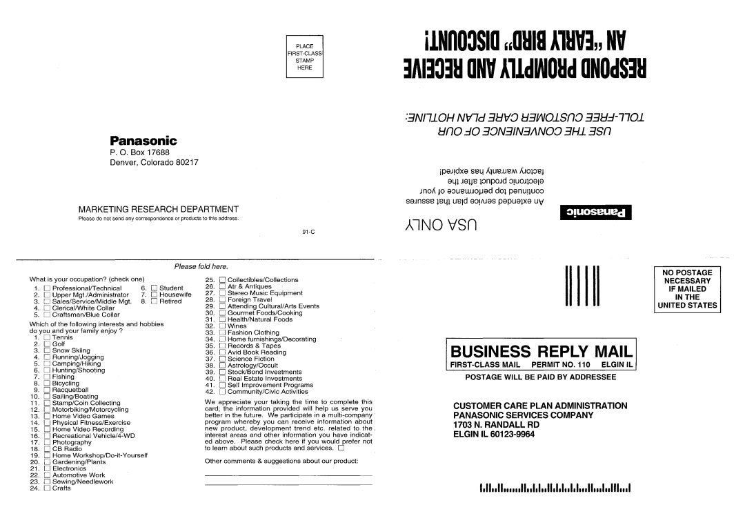 Panasonic CQ-C1301U operating instructions 