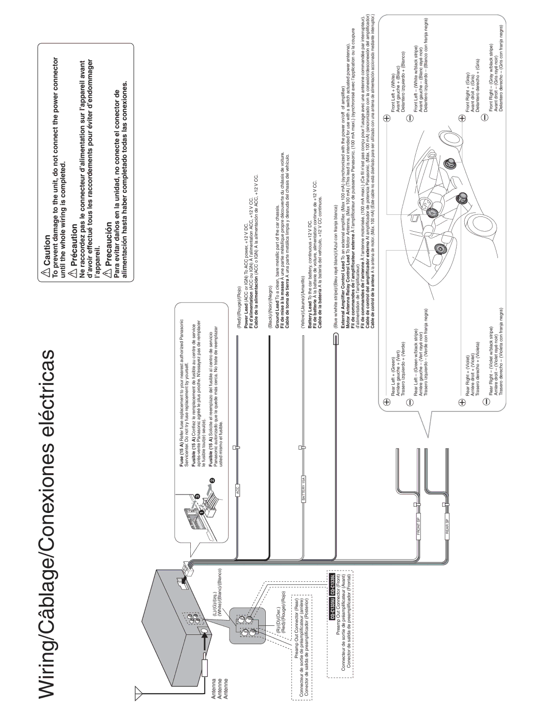 Panasonic CQ-C1305L, CQ-C1335L operating instructions Wiring/Câblage/Conexiones eléctricas 