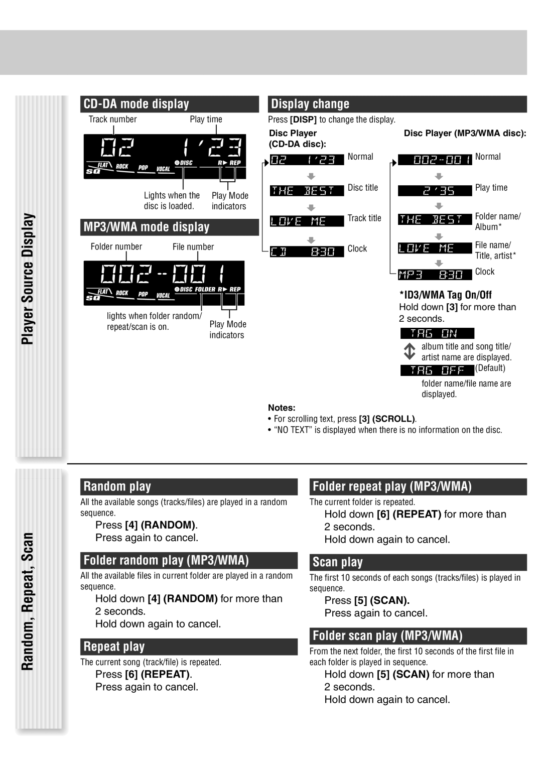 Panasonic C1305L, CQ-C1335U, CQ-C1305U, C1335L operating instructions Source Display, Player, Scan 