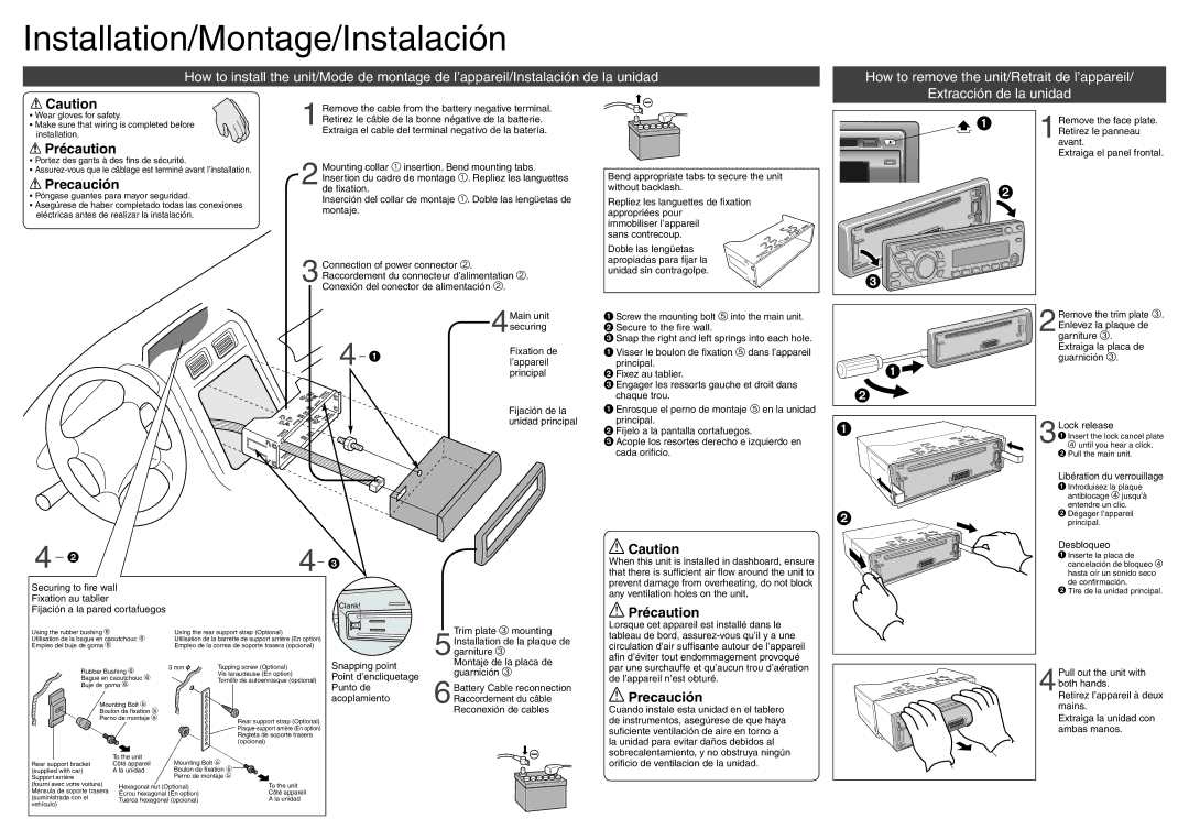 Panasonic CQ-C1305U, CQ-C1335U, C1305L, C1335L operating instructions Installation/Montage/Instalación 