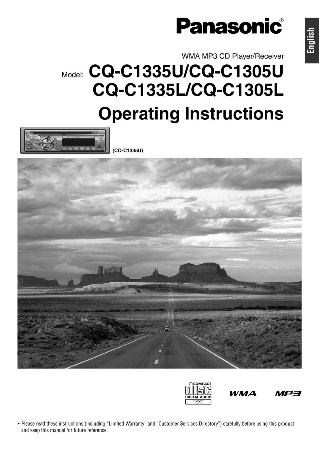 Panasonic operating instructions Model CQ-C1335U/CQ-C1305U CQ-C1335L/CQ-C1305L Operating Instructions, English 