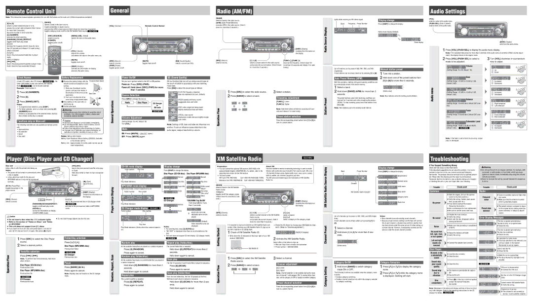 Panasonic CQ-C1401U Display change, Manual station preset, Direct Access, Functions only on Main unit, Battery Replacement 