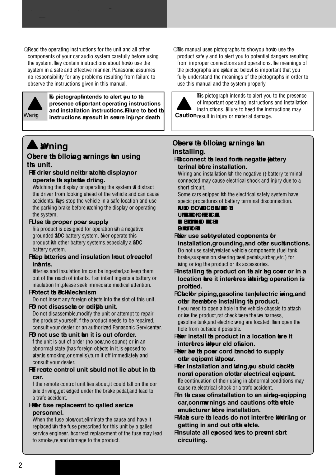 Panasonic warranty Safety Information, CQ-C300U 