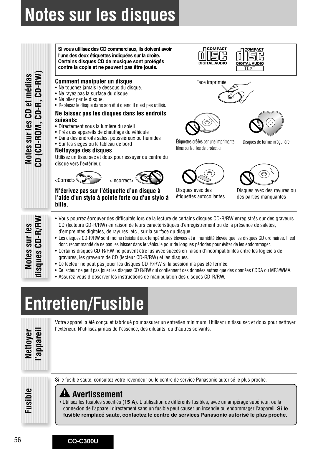 Panasonic warranty Entretien/Fusible, Nettoyer l’appareil, 56CQ-C300U 