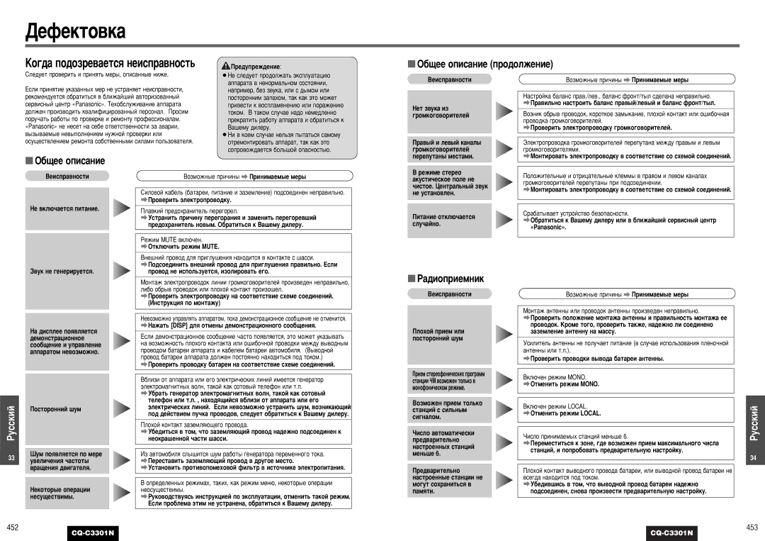 Panasonic CQ-C3301N operating instructions ·˘Ââ Óôëò‡Ìëâ Ôó‰Óîêâìëâ, ‡‰Ëóôëâïìëí, ÄÓ„‰‡ ÔÓ‰ÓÁÂ‚‡ÂÚÒﬂ ÌÂËÒÔ‡‚ÌÓÒÚ¸, 452 