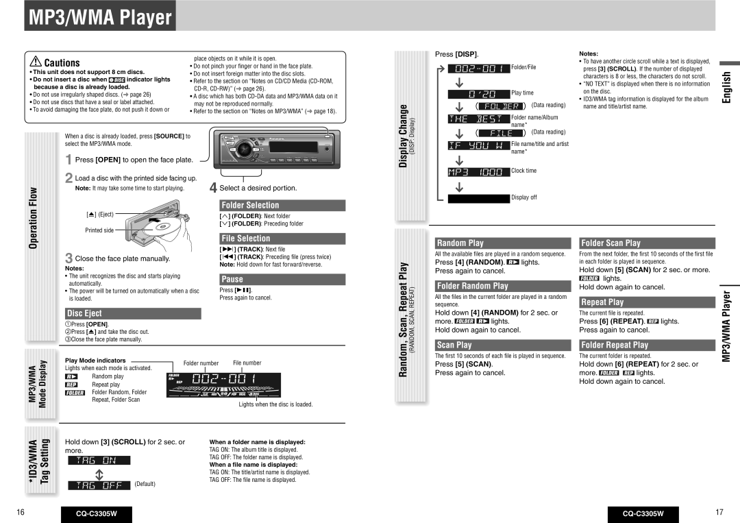 Panasonic CQ-C3305W operating instructions MP3/WMA Player, Flow 