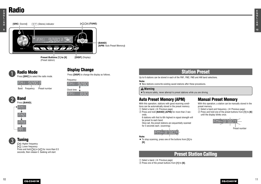 Panasonic CQ-C3401 operating instructions Radio 