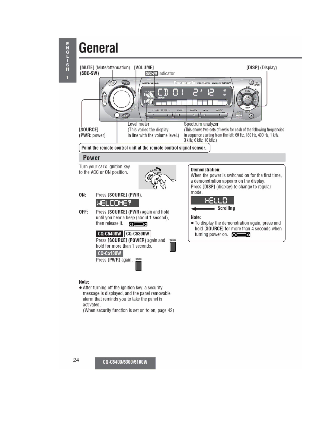 Panasonic CQ-C5100W, CQ-C5300W, CQ-C5400 manual 