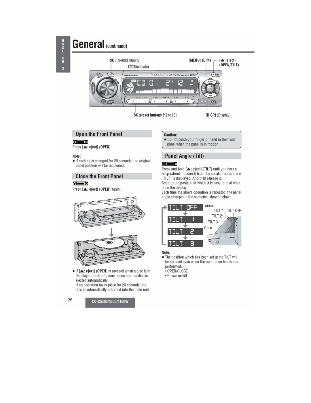 Panasonic CQ-C5400, CQ-C5300W, CQ-C5100W manual 