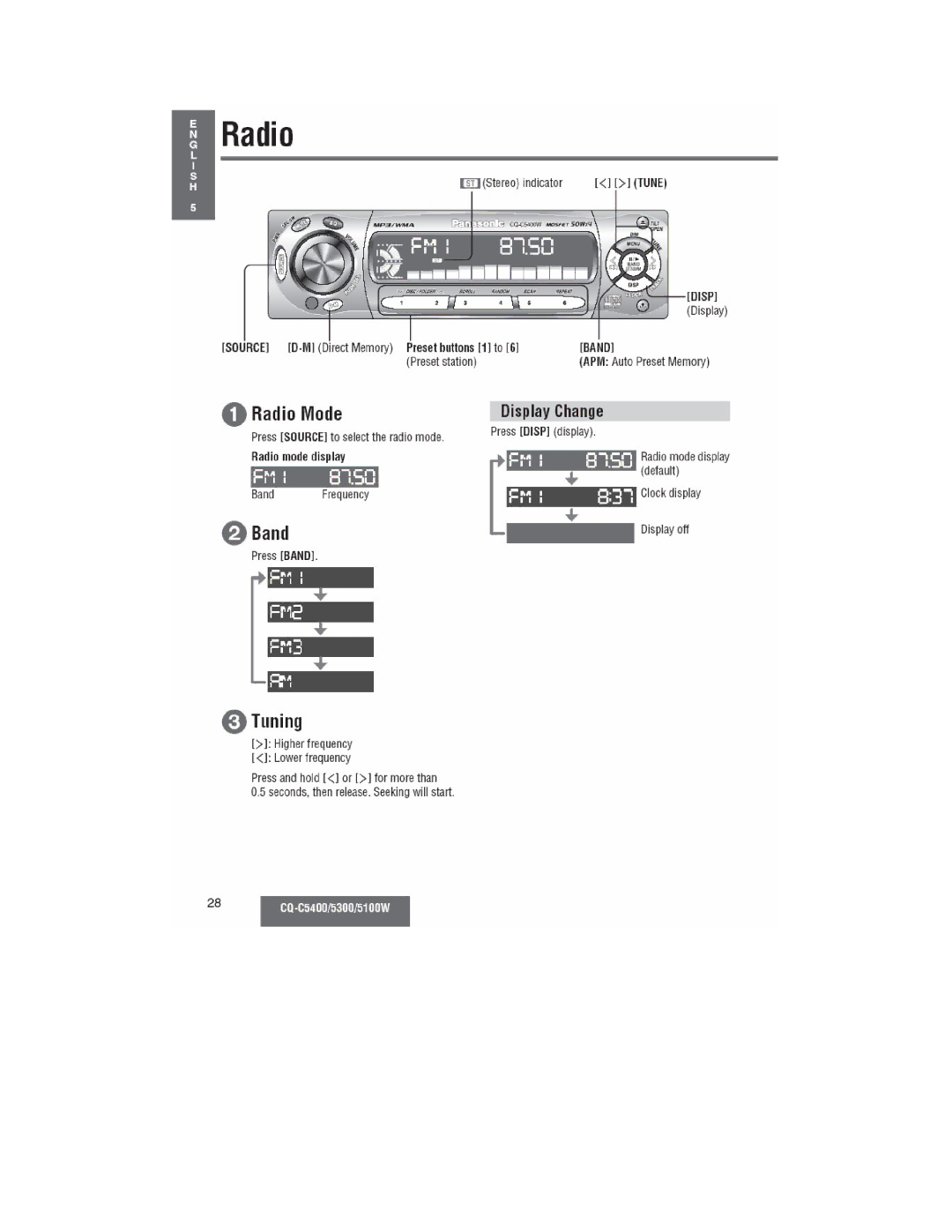 Panasonic CQ-C5300W, CQ-C5400, CQ-C5100W manual 