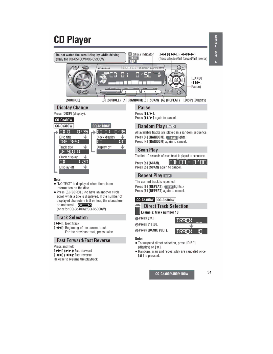 Panasonic CQ-C5300W, CQ-C5400, CQ-C5100W manual 