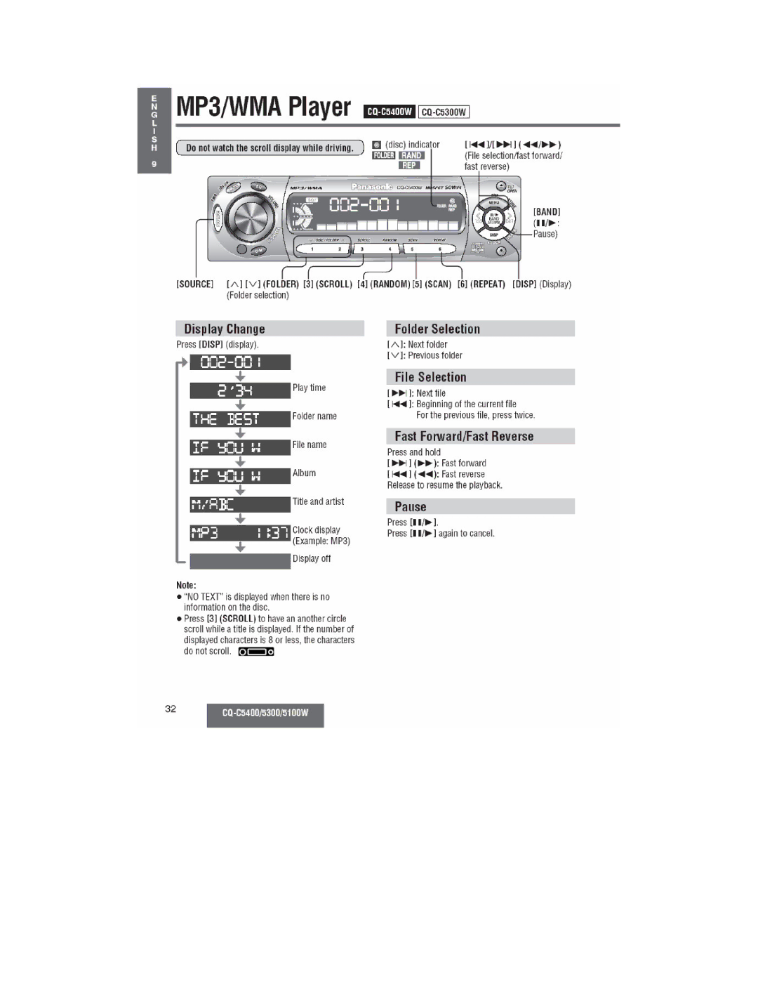 Panasonic CQ-C5400, CQ-C5300W, CQ-C5100W manual 