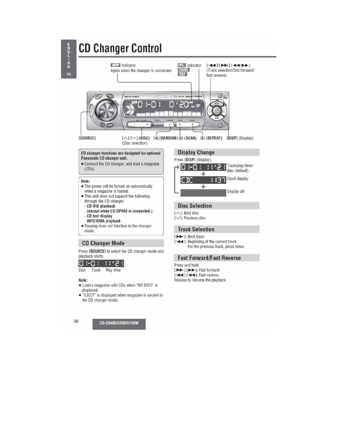 Panasonic CQ-C5100W, CQ-C5300W, CQ-C5400 manual 