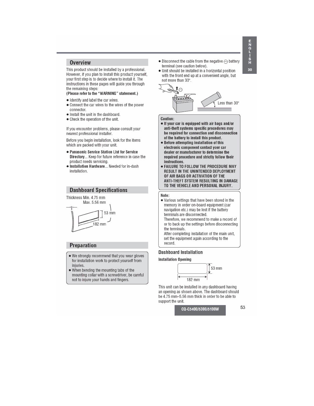 Panasonic CQ-C5400, CQ-C5300W, CQ-C5100W manual 