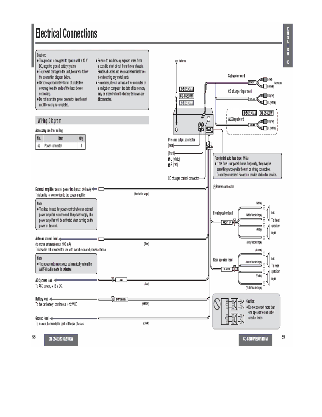 Panasonic CQ-C5300W, CQ-C5400, CQ-C5100W manual 