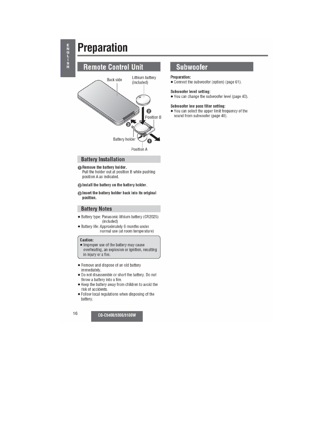 Panasonic CQ-C5300W, CQ-C5400, CQ-C5100W manual 