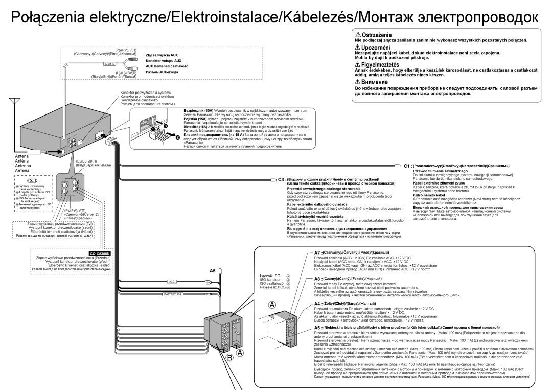 Panasonic CQ-C5355N operating instructions Antena Anténa Antenna Антена, До полного завершения монтажа электропроводок 