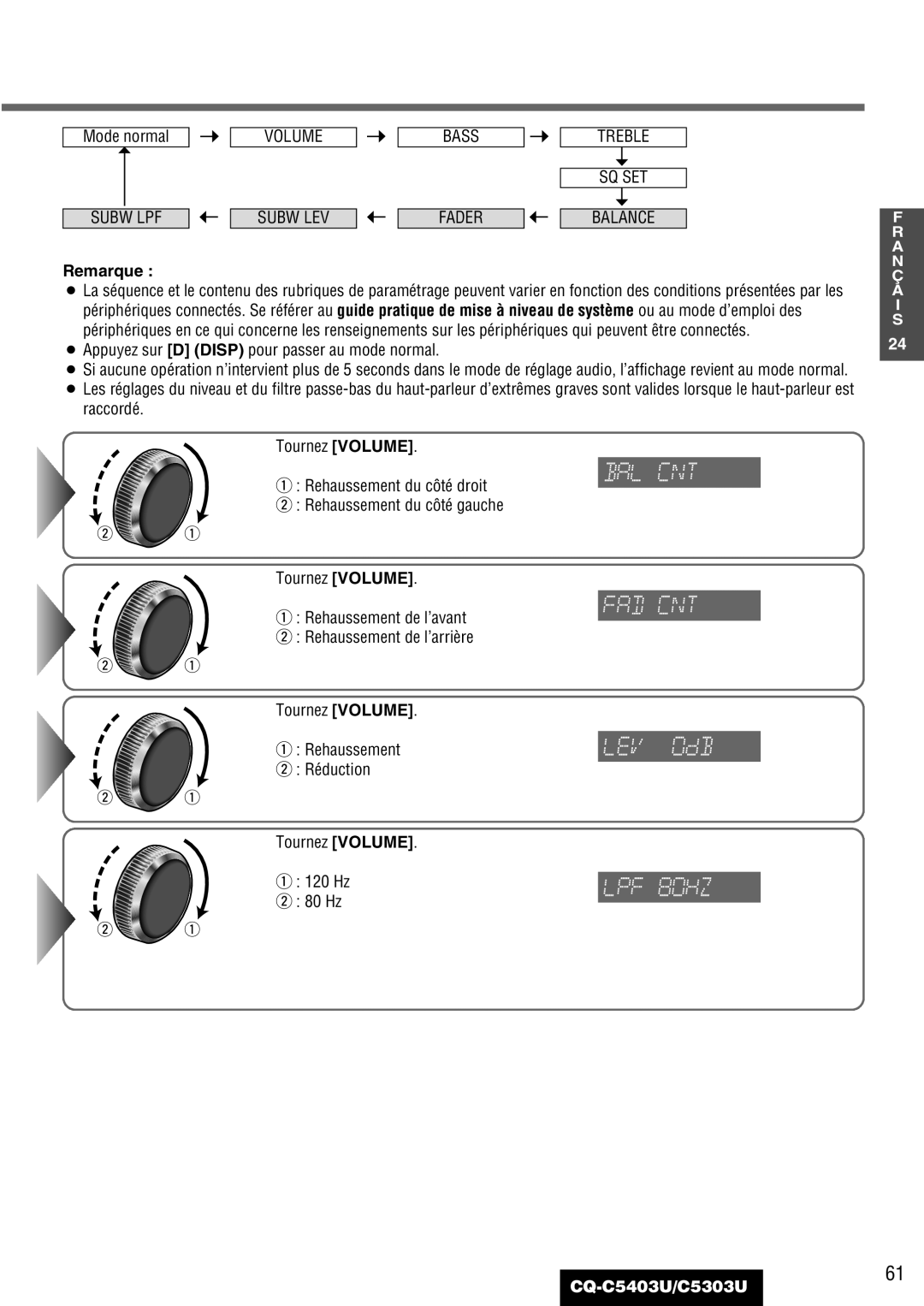 Panasonic C5303U, CQ-C5403U warranty ¡ Appuyez sur D Disp pour passer au mode normal 