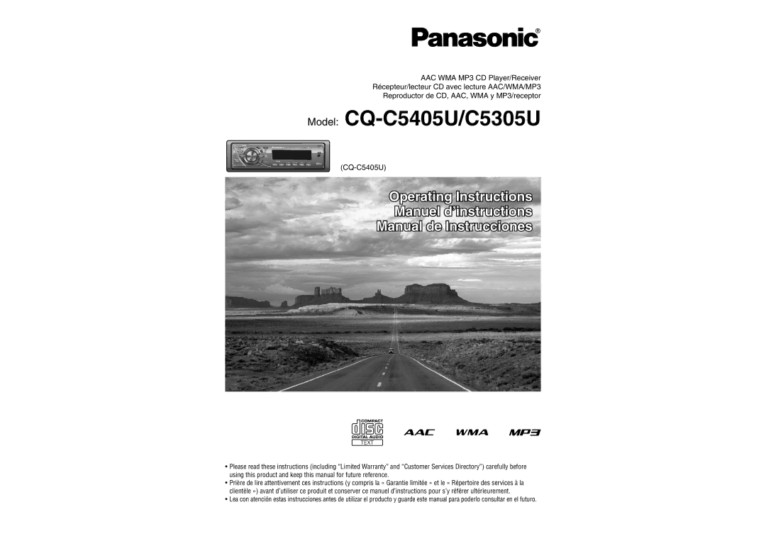 Panasonic CQ-C5305U warranty Model CQ-C5405U/C5305U 