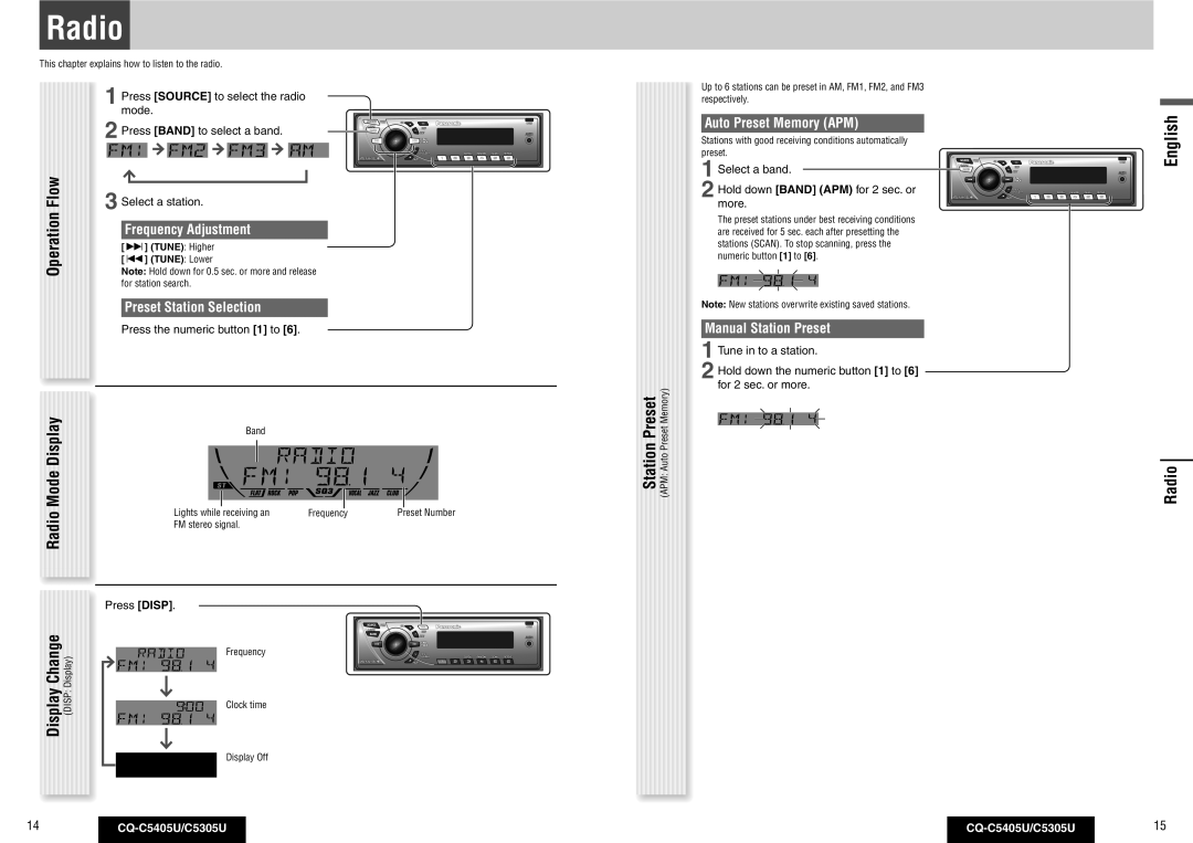 Panasonic CQ-C5405U, CQ-C5305U warranty Radio, Flow, Station Preset 