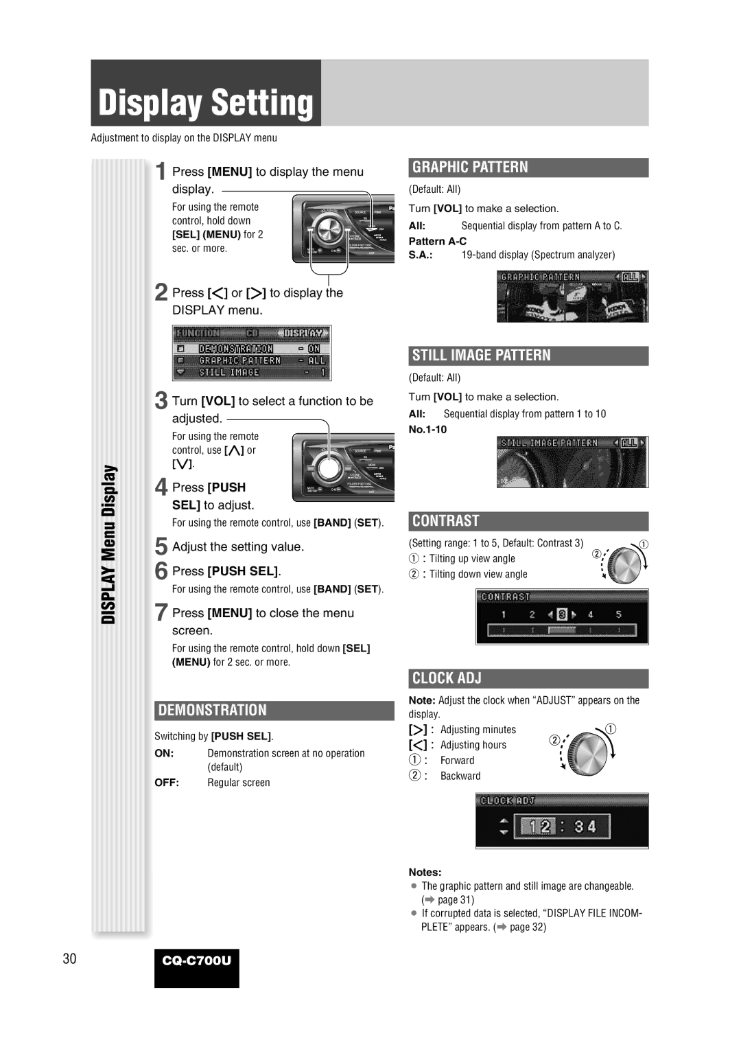 Panasonic CQ-C700U operating instructions Display Setting 