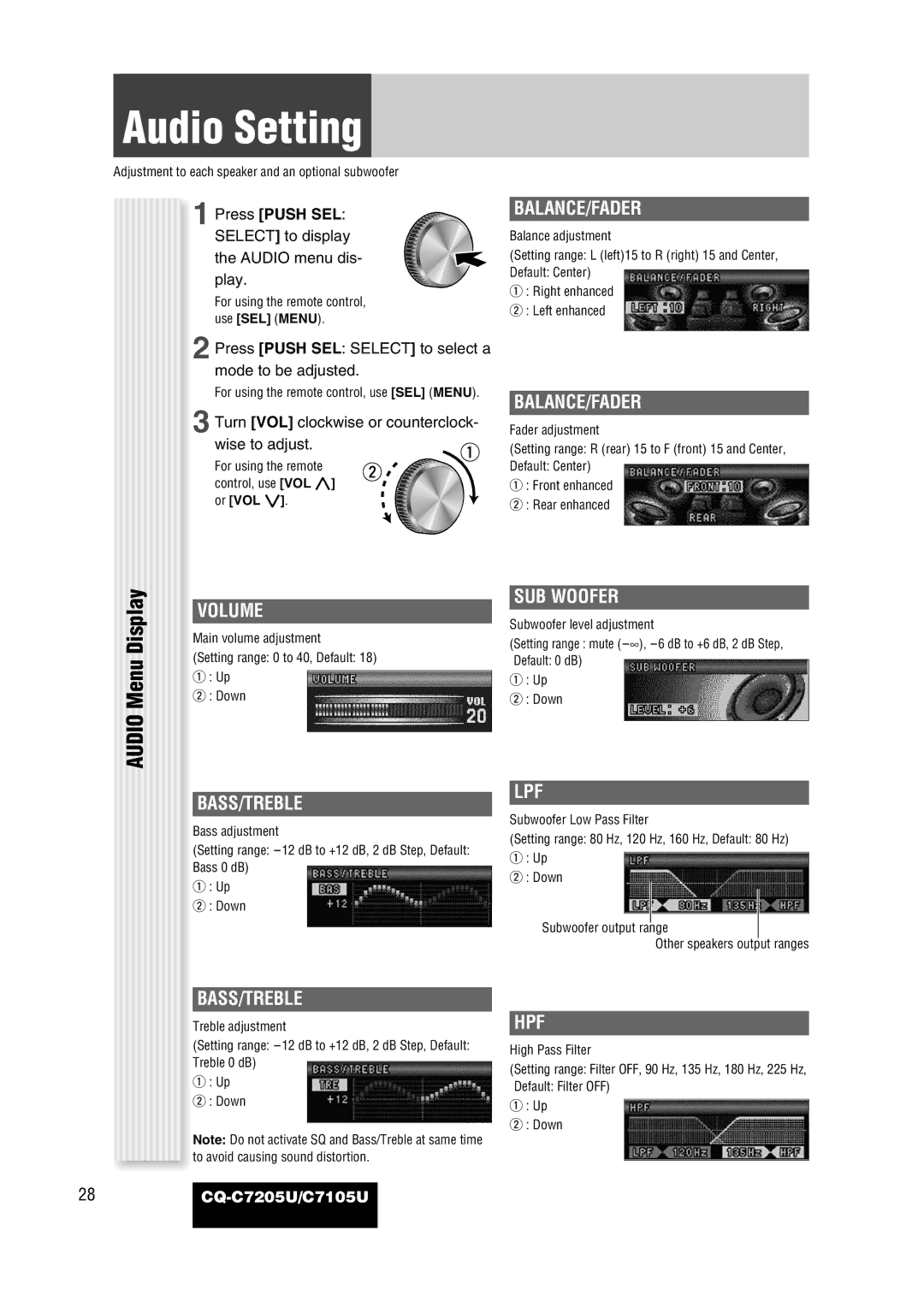 Panasonic CQ-C7105U operating instructions Audio Setting, Display 