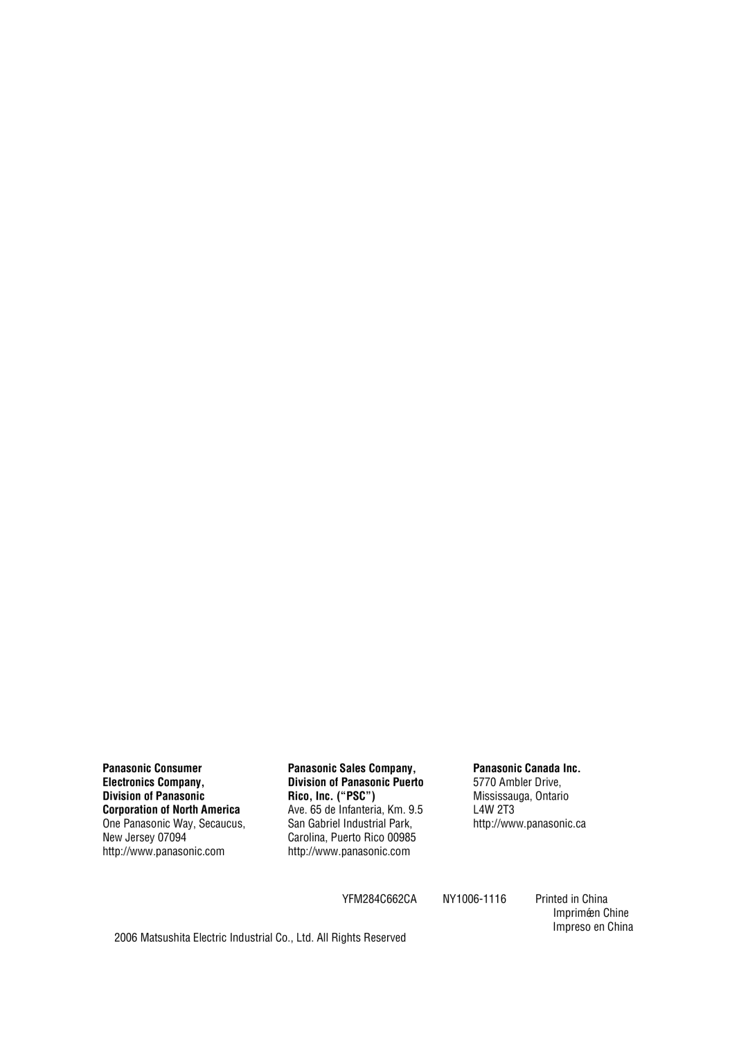 Panasonic CQ-C7105U operating instructions Division of Panasonic Rico, Inc. PSC 