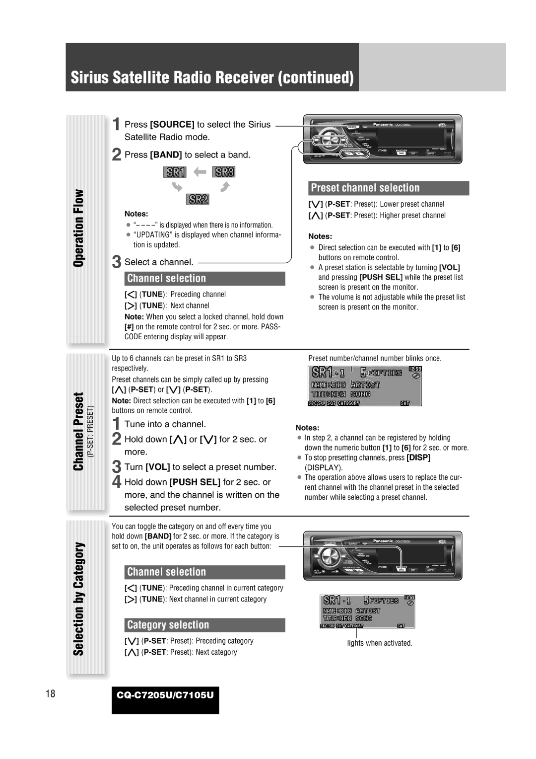 Panasonic CQ-C7105U operating instructions Sirius Satellite Radio Receiver 