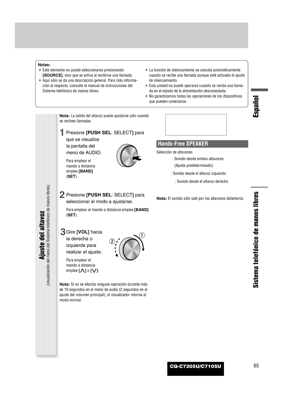 Panasonic warranty Del altavoz, Sistema telefónico de manos libres, Hands-Free Speaker, CQ-C7205U/C7105U65 