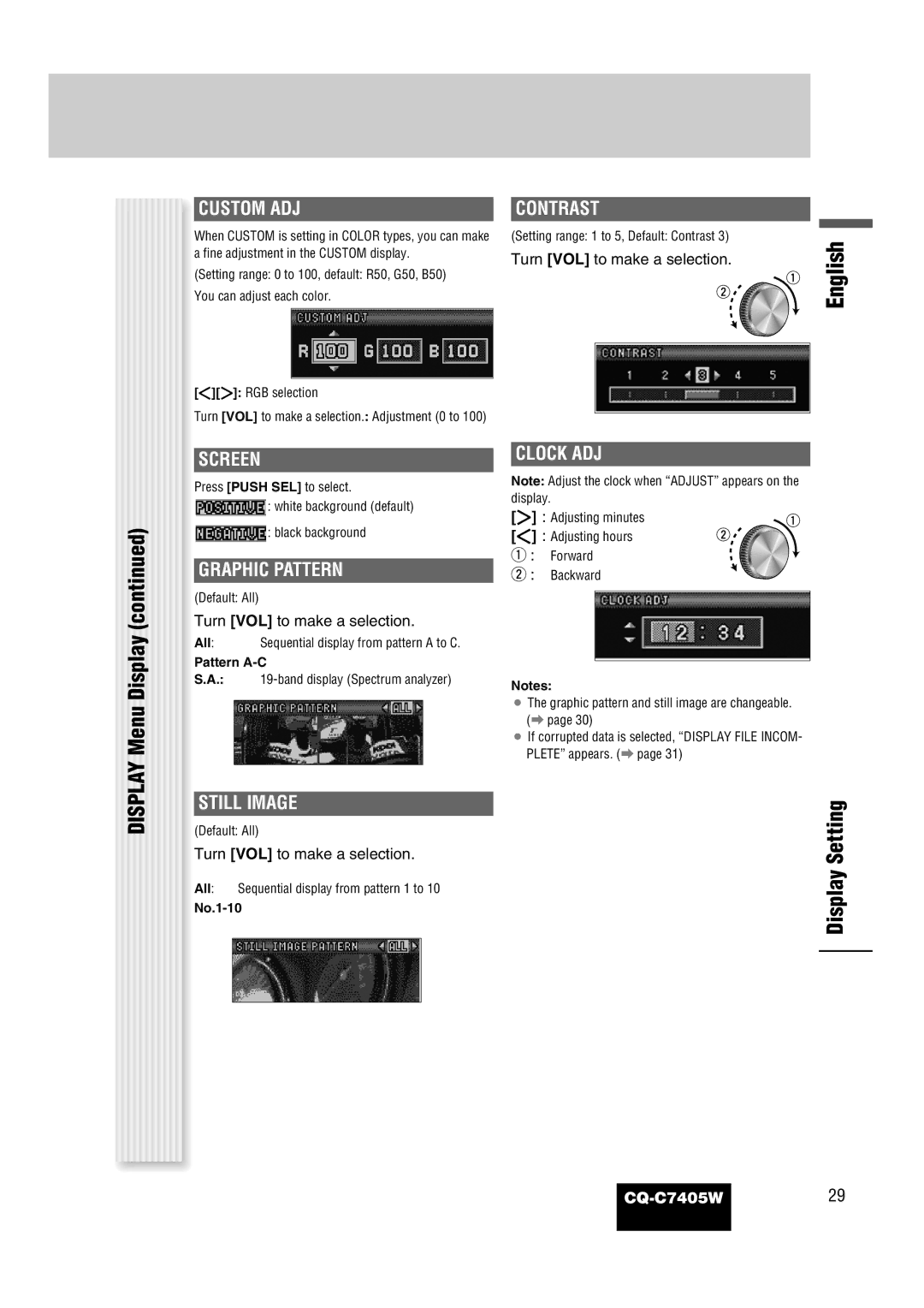 Panasonic CQ-C7405W manual Menu Display 