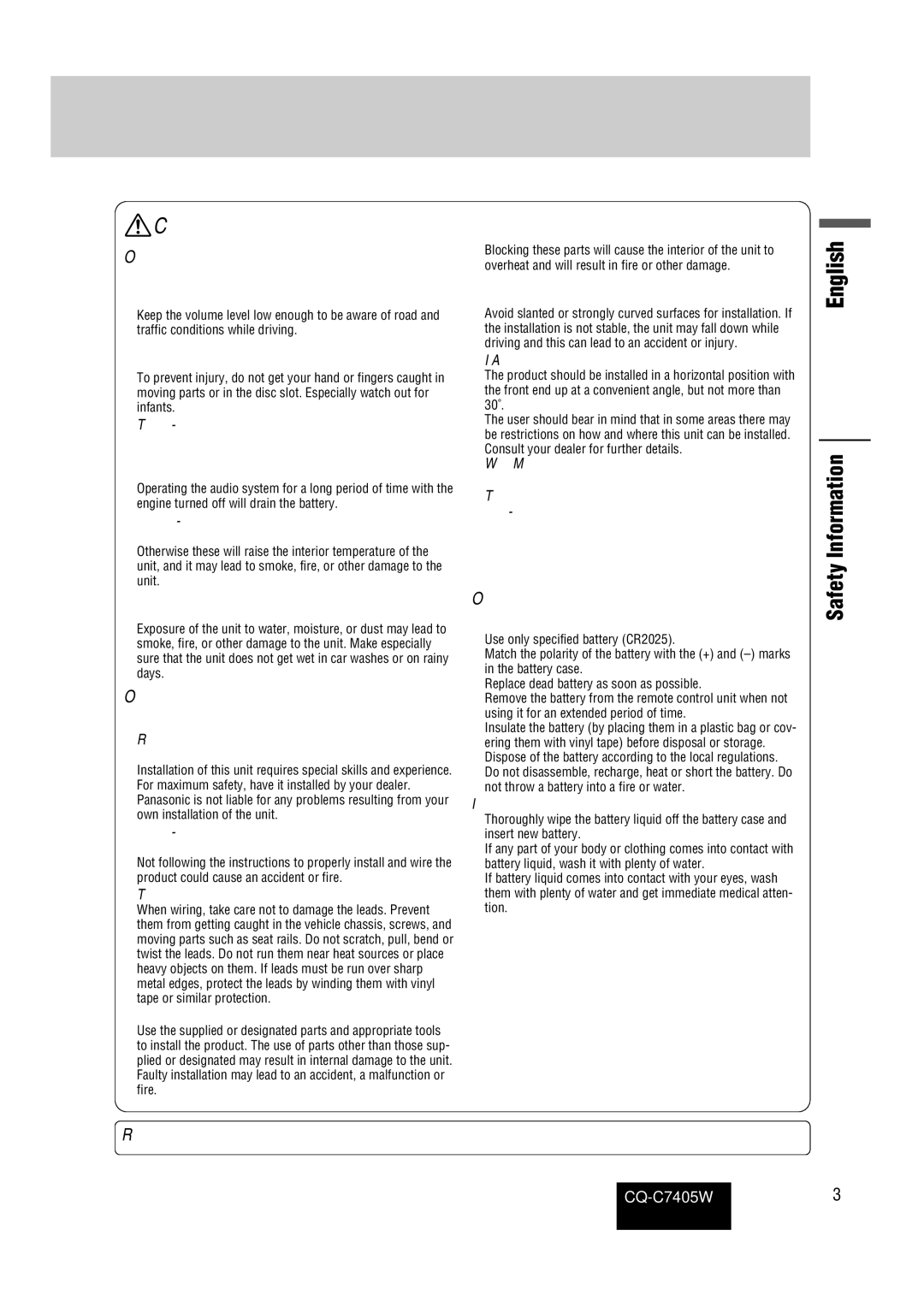 Panasonic CQ-C7405W manual Refer to safety information of optional devices as well 