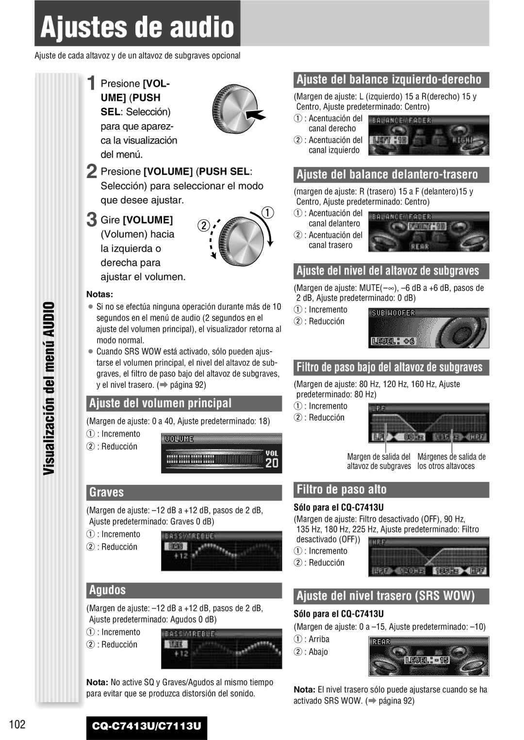 Panasonic CQ-C7413U, C7113U operating instructions Ajustes de audio, Del 