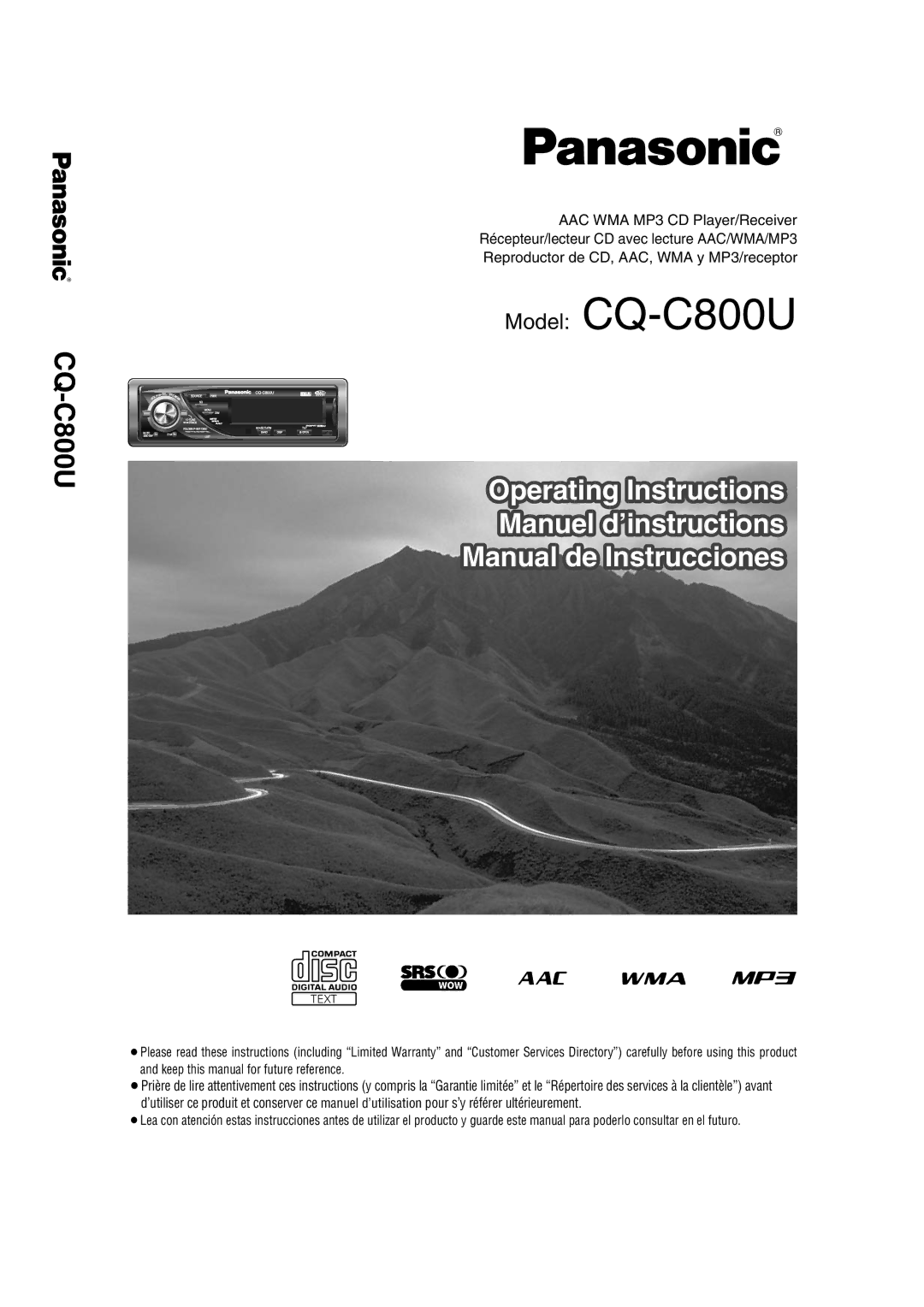 Panasonic operating instructions Model CQ-C800U 