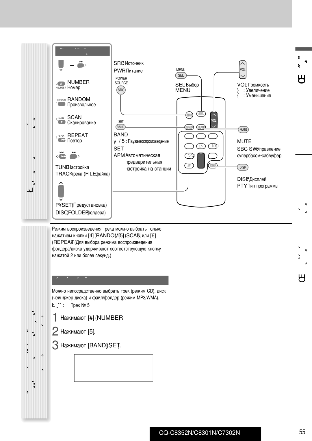 Panasonic CQ-C8352N, CQ-C8301N ÈÛÎ¸Ú ‰ËÒÚ‡ÌˆËÓÌÌÓ„Ó ÛÔ‡‚ÎÂÌËﬂ, ‡ÒÔÓÎÓÊÂÌËÂ Ó„‡ÌÓ‚ ÛÔ‡‚ÎÂÌËﬂ, ÇÛÏÂÓ‚‡ÌÌ˚Â Íìóôíë 