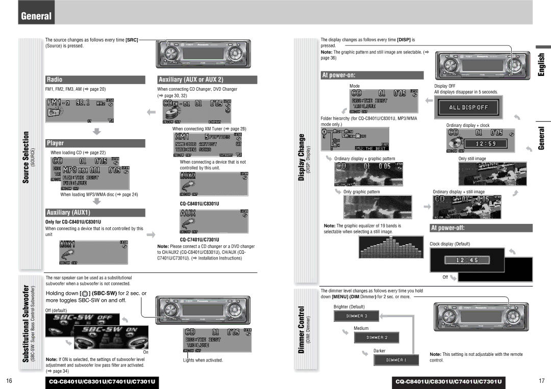 Panasonic C7301U, CQ-C8401U, C8301U, C7401U operating instructions General 