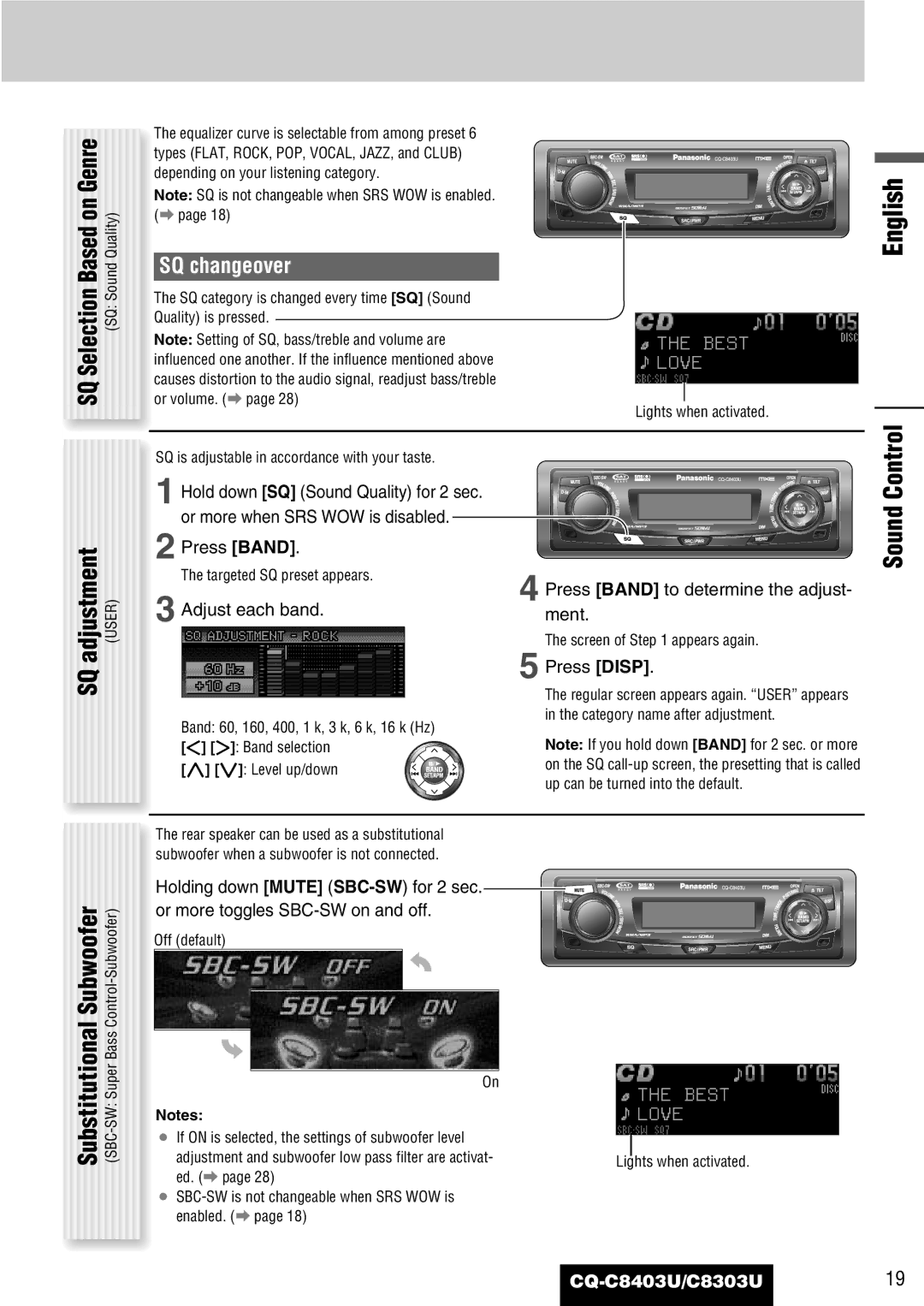 Panasonic CQ-C8303U, CQ-C8403U warranty SQ changeover, Control 