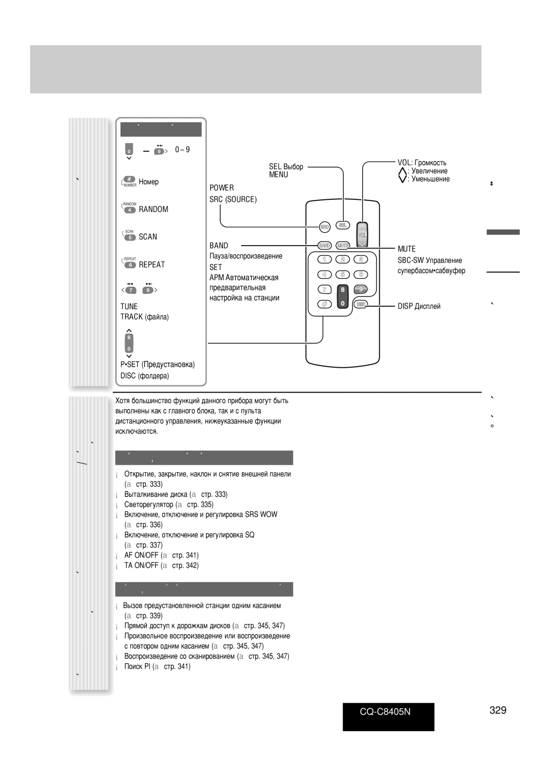 Panasonic CQ-C8405N ÈÛÎ¸Ú ‰ËÒÚ‡ÌˆËÓÌÌÓ„Ó ÛÔ‡‚ÎÂÌËﬂ, „‡ÌÓ‚Ó ‡‚ÎÂÌËﬂÛÔ, ÉÔÂ‡ˆËË, ‚˚ÔÓÎÌﬂÂÏ˚Â ÚÓÎ¸ÍÓ Ò „Î‡‚ÌÓ„Ó ·ÎÓÍ‡ 