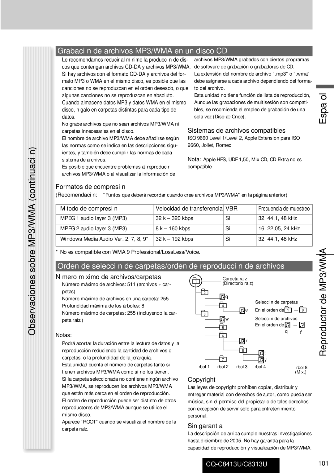 Panasonic CQ-C8313U Grabación de archivos MP3/WMA en un disco CD, Sistemas de archivos compatibles, Sin garantía 
