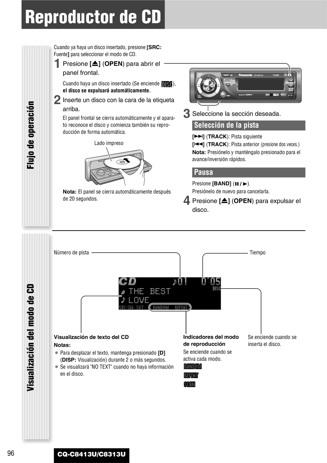 Panasonic CQ-C8413U, CQ-C8313U operating instructions Reproductor de CD, De operación, Visualización del modo de CD, Flujo 