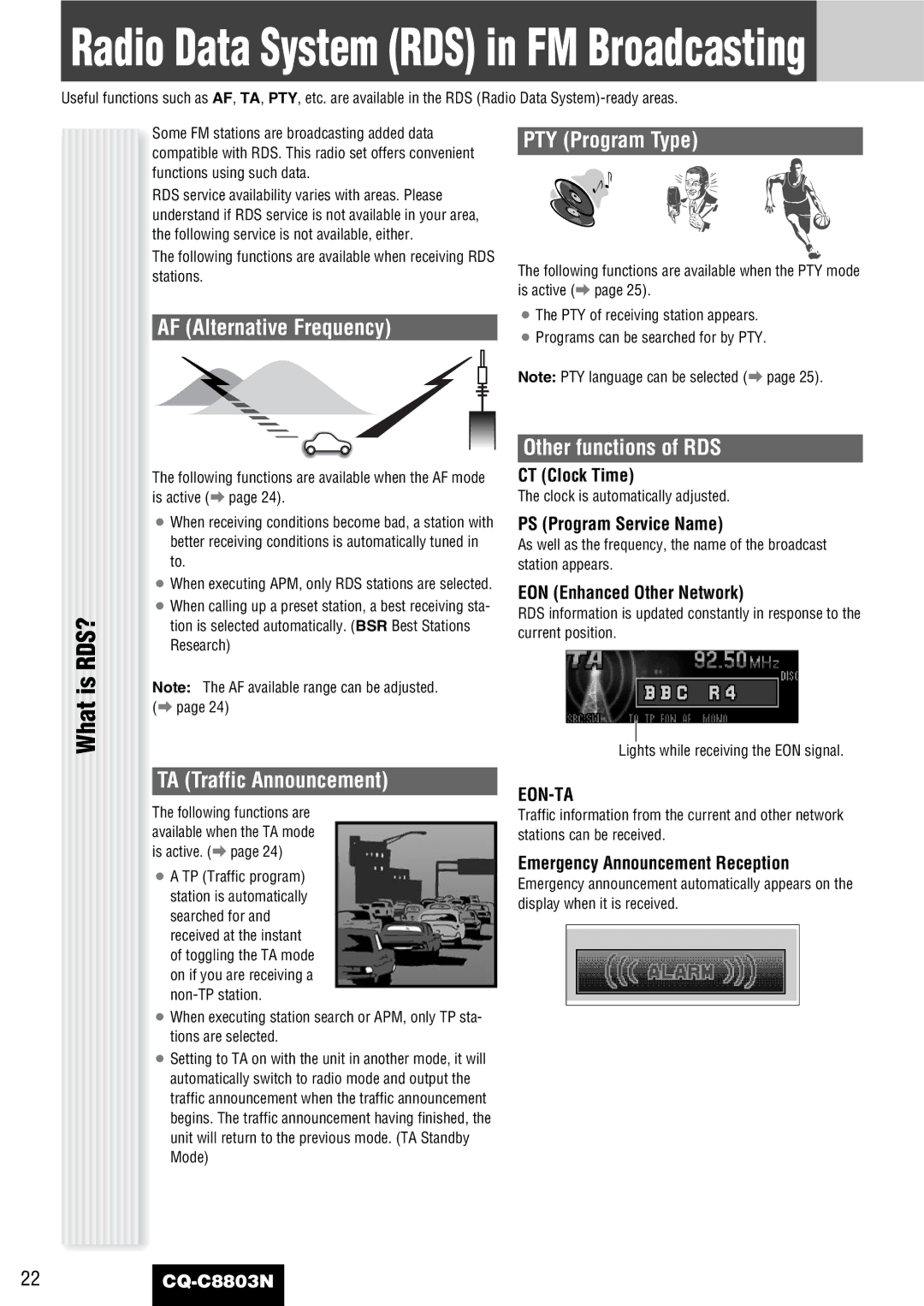 Panasonic CQ-C8803N operating instructions What is RDS?, AF Alternative Frequency, PTY Program Type, Other functions of RDS 