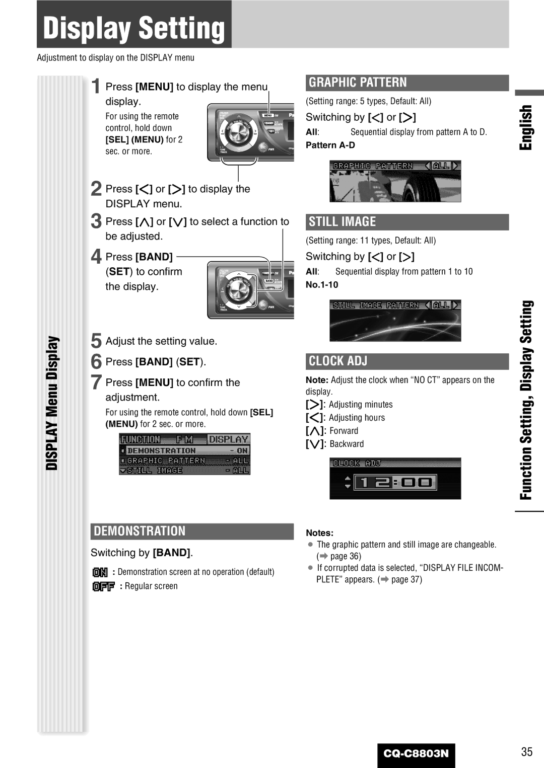 Panasonic CQ-C8803N operating instructions Menu, Function Setting, Display Setting 