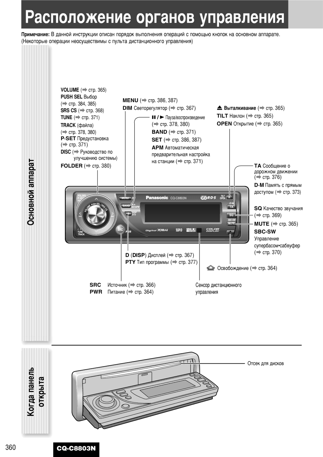 Panasonic CQ-C8803N operating instructions ‡Ú‡Ôô‡, Éòìó‚Ìóè, ÛÔ‡‚ÎÂÌËﬂ, Push SEL Ç˚·Ó, ˚Ú‡ÎÍË‚‡ÌËÂ a ÒÚ 