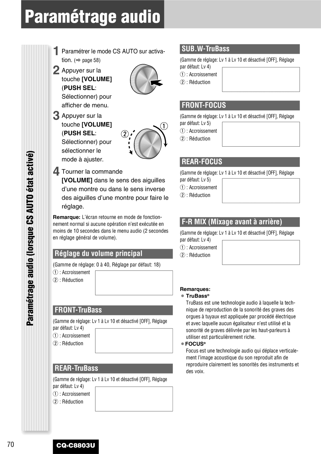 Panasonic CQ-C8803U operating instructions État, Audio, Front-Focus, Rear-Focus 