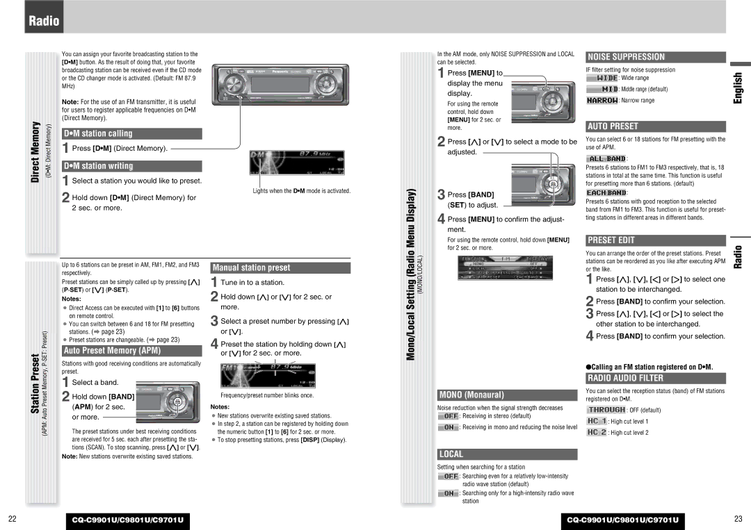 Panasonic CQ-C9901U, CQ-C9801U, C9701U operating instructions Radio 