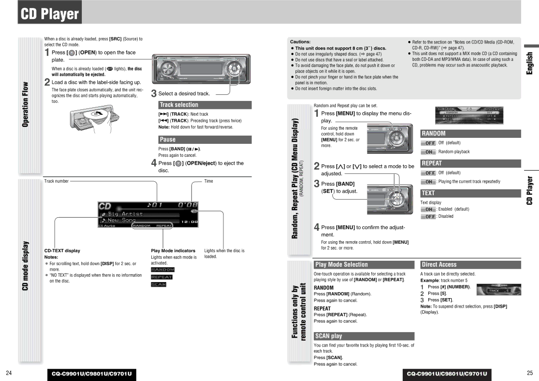 Panasonic CQ-C9801U, CQ-C9901U, C9701U operating instructions CD Player, Flow 