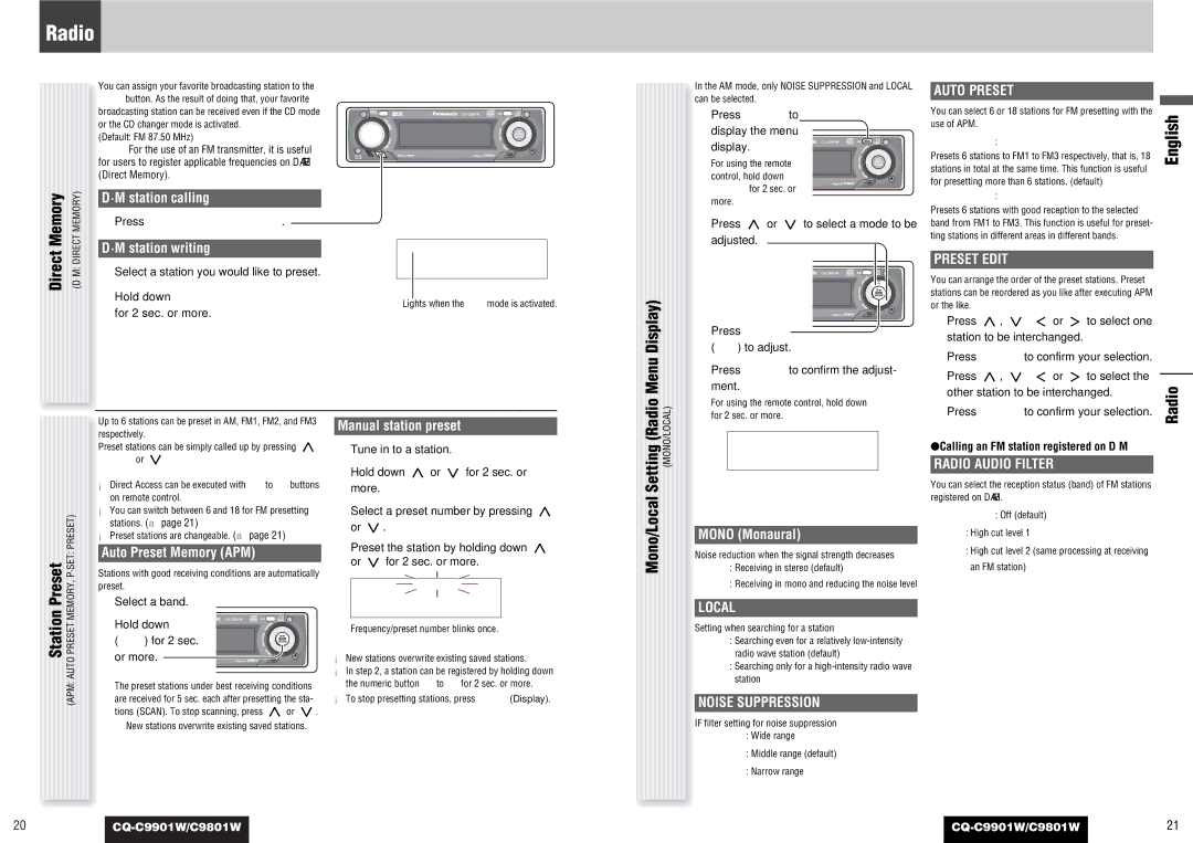 Panasonic CQ-C9901W, C9801W operating instructions Radio 