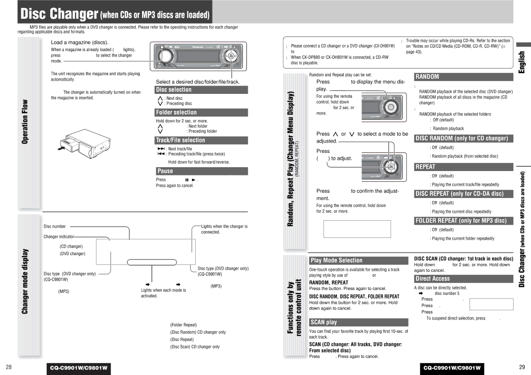 Panasonic CQ-C9901W, C9801W operating instructions Operation, Mode 