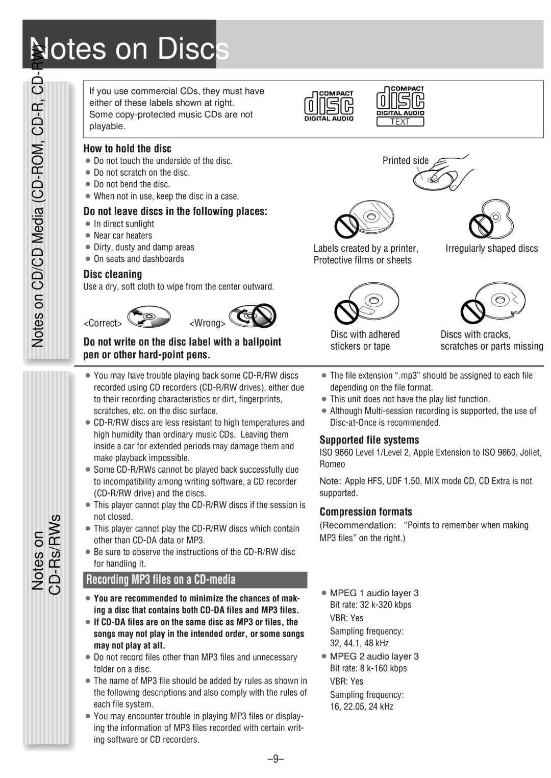 Panasonic CQ-CM130U warranty Recording MP3 files on a CD-media 